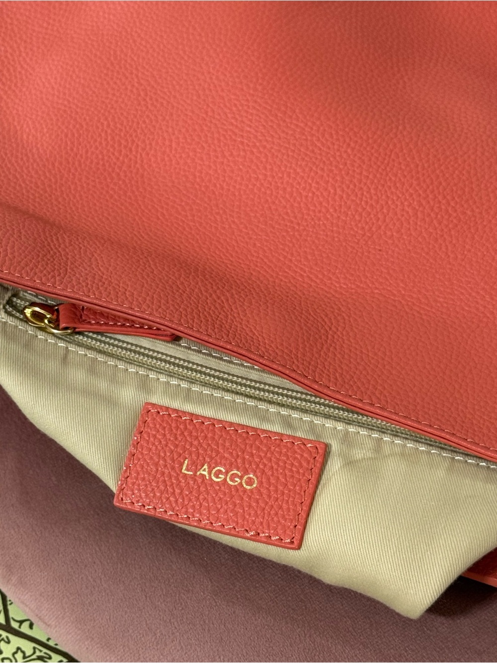 Laggo Coral Leather Hobo Shoulder Bag with Gold Accents - Picture 2 of 16